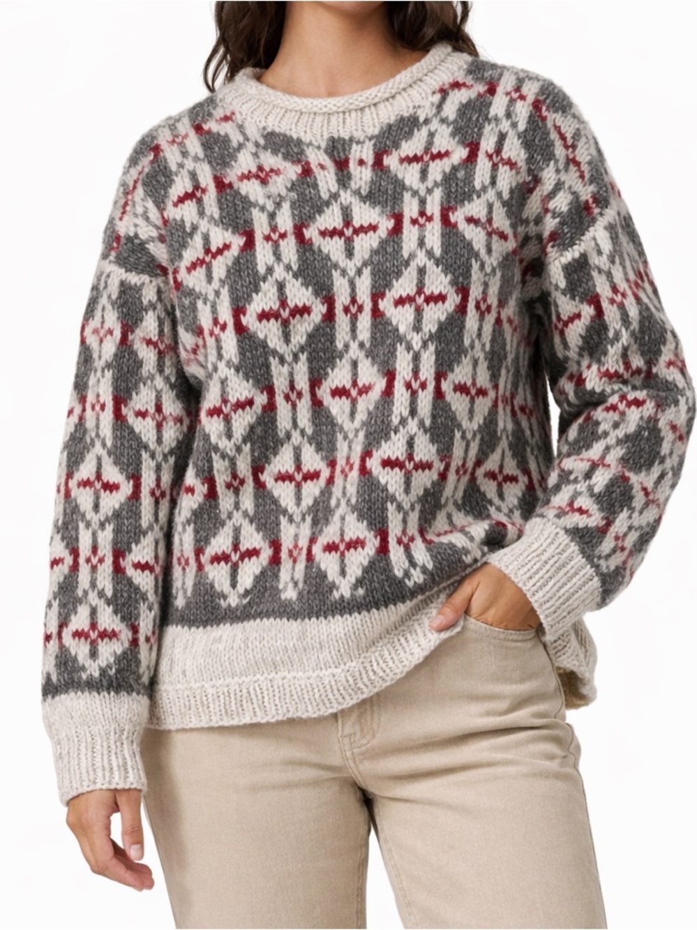 Vintage Rey Wear Wool Sweater Nordic Fair Isle Handknit Ecuador L Unisex